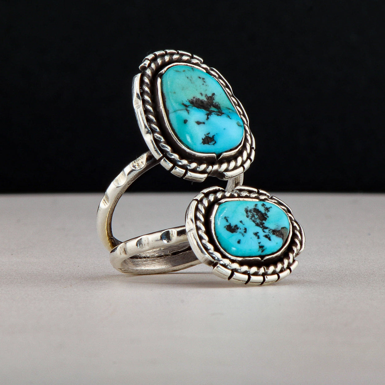 Two Stone Floating Turquoise Ring