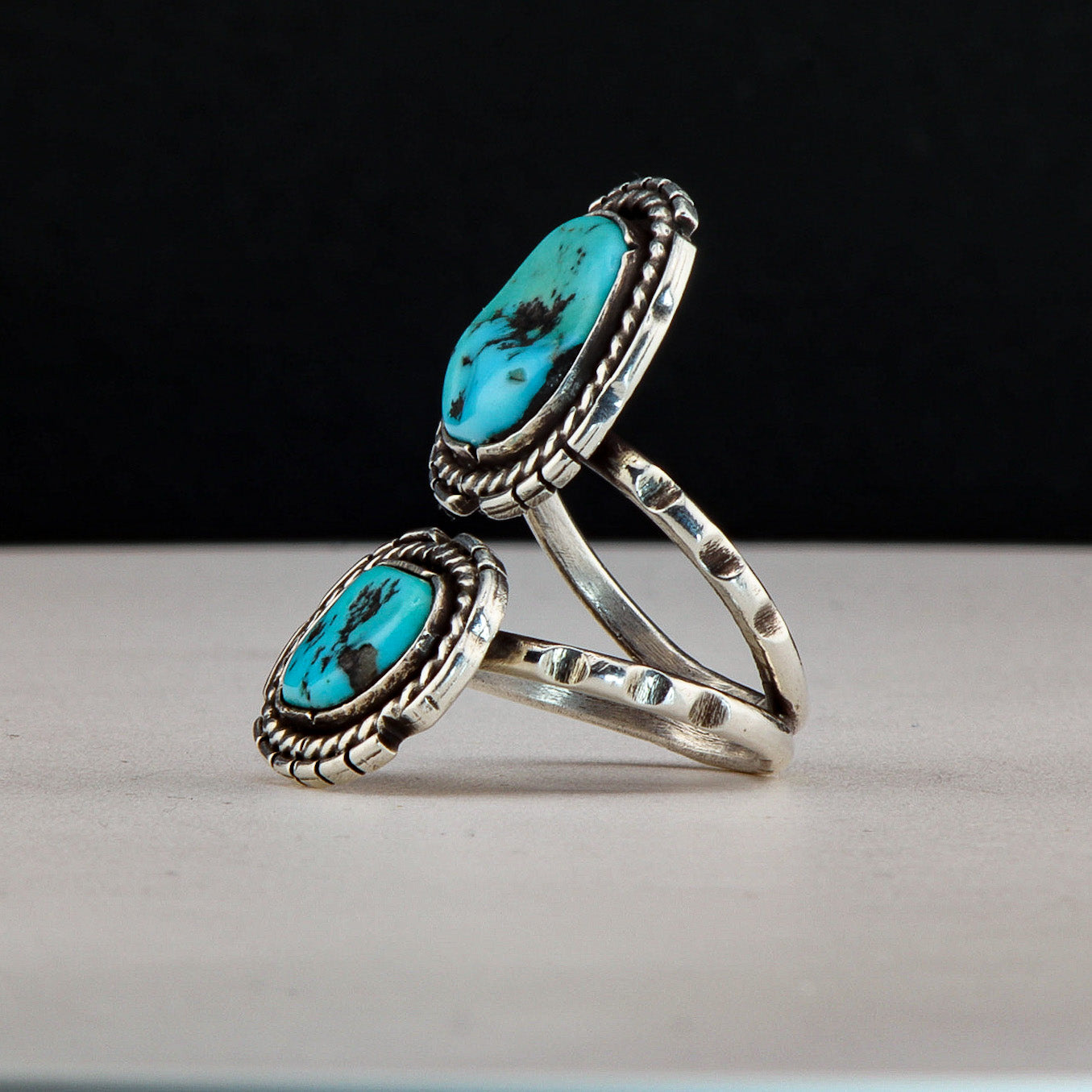 Two Stone Floating Turquoise Ring